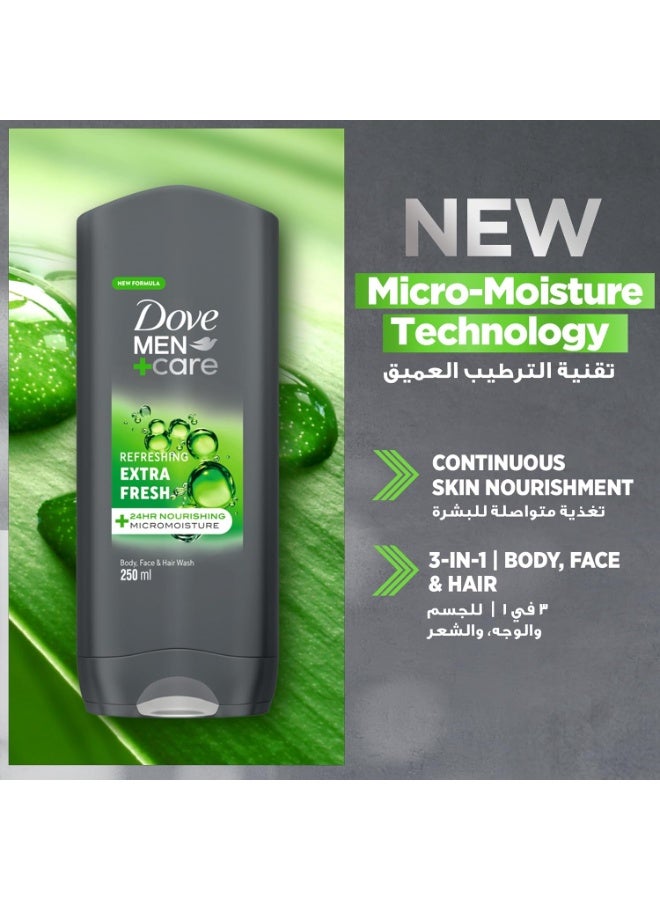 Dove Men Care Refreshing Cleanser Extra Fresh 3 in 1 Hair Face and Body Wash 250ml - Image 3